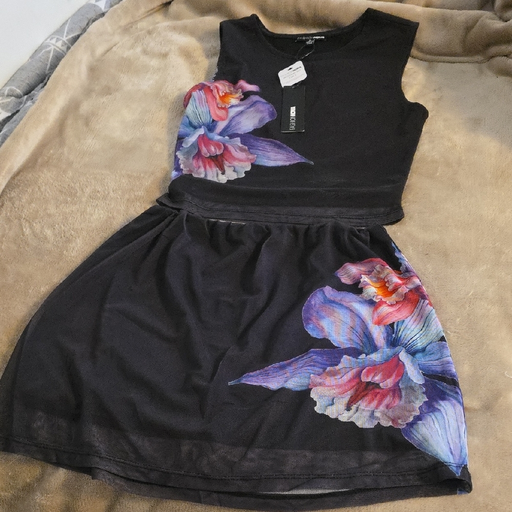 Fashion Nova Black Dress with Floral Accents